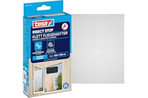tesa Insect Stop Klett Fliegengitter - 130 cm x 150 cm - Anthrazit | Zuschneidbarer Insektenschutz für Fenster - ohne Bohren, Mückenschutz mit selbstklebendem Klettband - waschbar