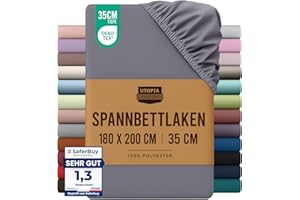 Utopia Bedding - Spannbettlaken 180x200cm - Grau | Gebürstete Polyester-Mikrofaser Spannbetttuch - Oeko-Tex Zertifiziertes - 35 cm Tiefe Tasche