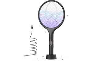 YISSVIC Elektrische Fliegenklatsche extra stark 4000V 2 in 1 Schwarz 1 STK | Auto & Manueller ZAP-Modus, USB-C wiederaufladbar, UV-Lichtfalle, 3-lagiges Netzdesign, Ladeanzeige, 1,5 m Kabel