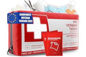 KFZ Verbandstasche nach aktueller Norm 2026 inkl. Beatmungstüchern - KFZ Verbandskasten europaweit nutzbar - Erste Hilfe Set Verbandkasten DIN 13164:2022 (StVO konform)