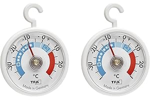 TFA Dostmann 2er Set Analoge Kühlthermometer mit Haken, 95.1036, handlich, mit Kühlzonen, für Kühlschrank, Gefrierschrank und Kühlhaus zur Temperaturkontrolle, bis -40°C, weiß