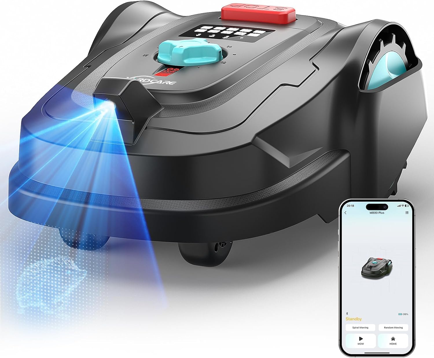 M800Plus Mähroboter ohne Begrenzungskabel,Max. 800 m²,GPS Positionierung+KI Vision,U-förmige Bahnen,Rasen Herstellerbild