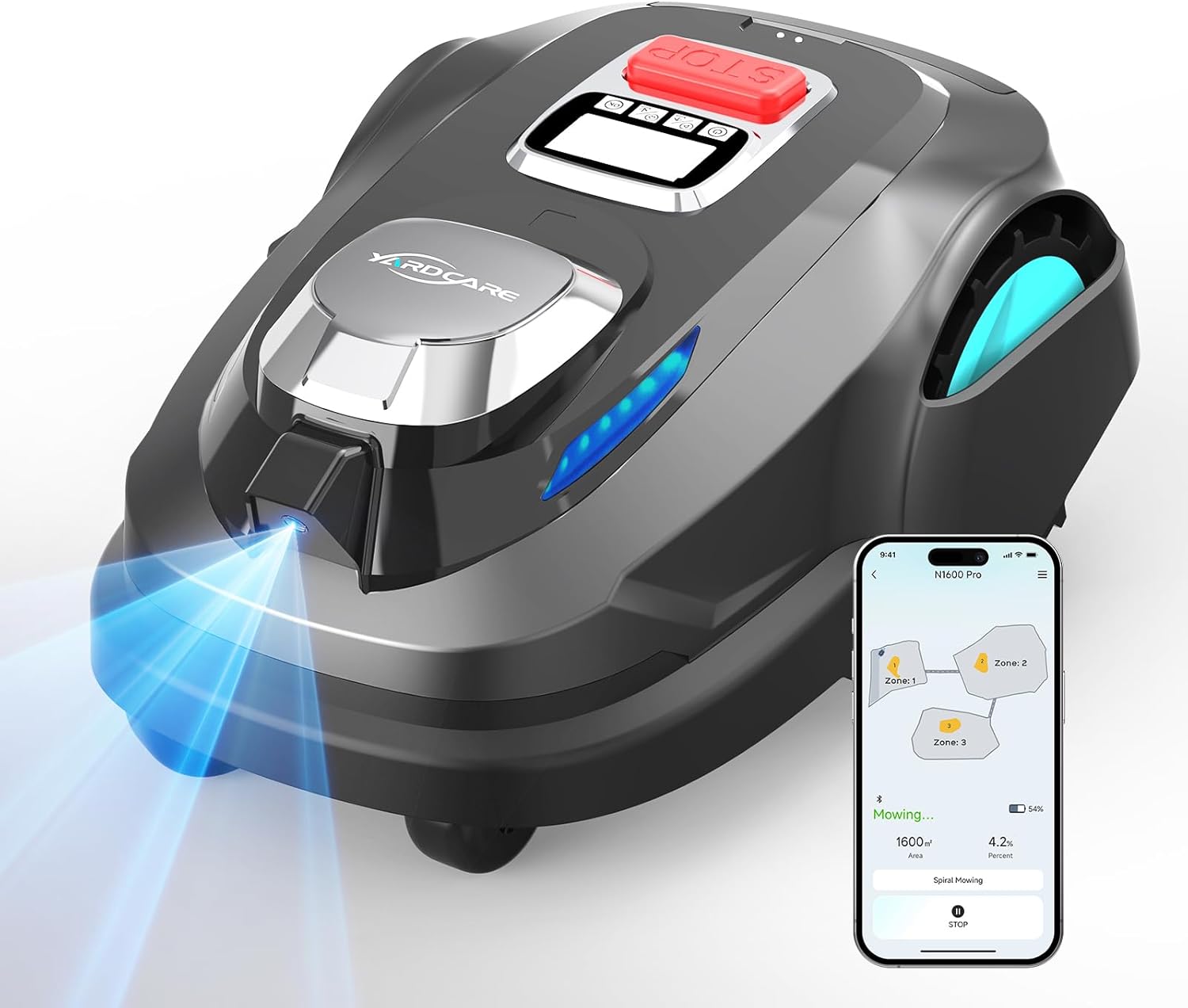 YARDCARE N1600 PRO Mähroboter ohne Begrenzungskabel, Empf. 1600 m² – Rasenroboter mit RTK & Vision, U-för Herstellerbild